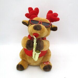 Singing Plush Reindeer Toy With Saxophone & Red Sunglasses